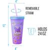 Silver Buffalo Rainbow Brite 4 pack Color Change Plastic Tumbler Set Featuring Rainbow Brite, Patty O’Green, La La Orange, and Shy Violet, 24 Ounces(Hello Kitty and Friends Sticker)