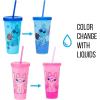 Silver Buffalo Rainbow Brite 4 pack Color Change Plastic Tumbler Set Featuring Rainbow Brite, Patty O’Green, La La Orange, and Shy Violet, 24 Ounces(Stitch and Angel)