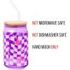 Silver Buffalo Rainbow Brite Balloon Glass Tumbler with Bamboo Lid and Glass Straw, 16 Ounces(Bratz Logo Purple Checkered)