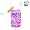 Silver Buffalo Rainbow Brite Balloon Glass Tumbler with Bamboo Lid and Glass Straw, 16 Ounces(Bratz Logo Purple Checkered)