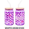 Silver Buffalo Rainbow Brite Balloon Glass Tumbler with Bamboo Lid and Glass Straw, 16 Ounces(Bratz Logo Purple Checkered)