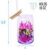Silver Buffalo Rainbow Brite Balloon Glass Tumbler with Bamboo Lid and Glass Straw, 16 Ounces(Bratz Purple Flames)