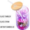 Silver Buffalo Rainbow Brite Balloon Glass Tumbler with Bamboo Lid and Glass Straw, 16 Ounces(Bratz Purple Flames)