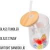 Silver Buffalo Rainbow Brite Balloon Glass Tumbler with Bamboo Lid and Glass Straw, 16 Ounces(Care Bears Watercolor)