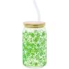 Silver Buffalo Rainbow Brite Balloon Glass Tumbler with Bamboo Lid and Glass Straw, 16 Ounces(Shrek  Flowers  and Mushrooms Doodle)