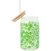 Silver Buffalo Rainbow Brite Balloon Glass Tumbler with Bamboo Lid and Glass Straw, 16 Ounces(Shrek  Flowers  and Mushrooms Doodle)