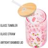 Silver Buffalo Rainbow Brite Balloon Glass Tumbler with Bamboo Lid and Glass Straw, 16 Ounces(Strawberry Shortcake Cupcakes and Jam)