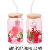 Silver Buffalo Rainbow Brite Balloon Glass Tumbler with Bamboo Lid and Glass Straw, 16 Ounces(Strawberry Shortcake Sitting on Strawberry)