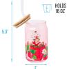 Silver Buffalo Rainbow Brite Balloon Glass Tumbler with Bamboo Lid and Glass Straw, 16 Ounces(Strawberry Shortcake Sitting on Strawberry)