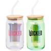 Silver Buffalo Rainbow Brite Balloon Glass Tumbler with Bamboo Lid and Glass Straw, 16 Ounces(Wicked Elphaba and Glinda (2 Pack))