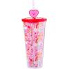 Silver Buffalo Rainbow Brite Plastic Cold Cup with Lid and Straw Topper, 24 Ounces(Care Bears Love Rainbow Hearts)