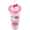 Silver Buffalo Rainbow Brite Plastic Cold Cup with Lid and Straw Topper, 24 Ounces(Hello Kitty Bow and Pink Polka Dots)
