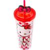 Silver Buffalo Rainbow Brite Plastic Cold Cup with Lid and Straw Topper, 24 Ounces(Hello Kitty Bows and Red Polka Dots)