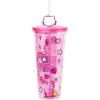 Silver Buffalo Rainbow Brite Plastic Cold Cup with Lid and Straw Topper, 24 Ounces(Hello Kitty Kawaii Hearts and Sparkle)
