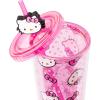 Silver Buffalo Rainbow Brite Plastic Cold Cup with Lid and Straw Topper, 24 Ounces(Hello Kitty and Bows)