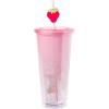 Silver Buffalo Rainbow Brite Plastic Cold Cup with Lid and Straw Topper, 24 Ounces(Strawberry Shortcake Pink Polka Dot)