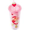 Silver Buffalo Rainbow Brite Plastic Cold Cup with Lid and Straw Topper, 24 Ounces(Strawberry Shortcake Pink Polka Dot)