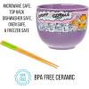 Silver Buffalo Rainbow Brite and Twink Ceramic Ramen Bowl with Chopsticks and Spoon, 20 Ounces(Garfield Eating Takeout)