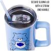 Silver Buffalo Rainbow Brite and Twink Sparkle Stainless Steel Tumbler with Handle and Straw, Fits in Standard Cup Holder, 40 Ounces(Care Bears Grumpy Bear Like I Care)