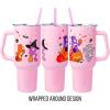 Silver Buffalo Rainbow Brite and Twink Sparkle Stainless Steel Tumbler with Handle and Straw, Fits in Standard Cup Holder, 40 Ounces(Care Bears Halloween)