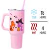 Silver Buffalo Rainbow Brite and Twink Sparkle Stainless Steel Tumbler with Handle and Straw, Fits in Standard Cup Holder, 40 Ounces(Care Bears Halloween)