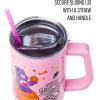 Silver Buffalo Rainbow Brite and Twink Sparkle Stainless Steel Tumbler with Handle and Straw, Fits in Standard Cup Holder, 40 Ounces(Care Bears Halloween)