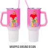 Silver Buffalo Rainbow Brite and Twink Sparkle Stainless Steel Tumbler with Handle and Straw, Fits in Standard Cup Holder, 40 Ounces(Care Bears Watercolor)