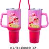 Silver Buffalo Rainbow Brite and Twink Sparkle Stainless Steel Tumbler with Handle and Straw, Fits in Standard Cup Holder, 40 Ounces(Care Bears x Strawberry Shortcake)