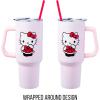 Silver Buffalo Rainbow Brite and Twink Sparkle Stainless Steel Tumbler with Handle and Straw, Fits in Standard Cup Holder, 40 Ounces(Hello Kitty Christmas Red Bow Dress)