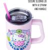 Silver Buffalo Rainbow Brite and Twink Sparkle Stainless Steel Tumbler with Handle and Straw, Fits in Standard Cup Holder, 40 Ounces(Hello Kitty Kawaii Fruits)