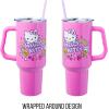 Silver Buffalo Rainbow Brite and Twink Sparkle Stainless Steel Tumbler with Handle and Straw, Fits in Standard Cup Holder, 40 Ounces(Hello Kitty Kawaii Summer)