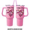 Silver Buffalo Rainbow Brite and Twink Sparkle Stainless Steel Tumbler with Handle and Straw, Fits in Standard Cup Holder, 40 Ounces(Hello Kitty Leopard Heart)