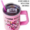 Silver Buffalo Rainbow Brite and Twink Sparkle Stainless Steel Tumbler with Handle and Straw, Fits in Standard Cup Holder, 40 Ounces(Hello Kitty Leopard Heart)