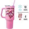 Silver Buffalo Rainbow Brite and Twink Sparkle Stainless Steel Tumbler with Handle and Straw, Fits in Standard Cup Holder, 40 Ounces(Hello Kitty Leopard Heart)
