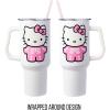 Silver Buffalo Rainbow Brite and Twink Sparkle Stainless Steel Tumbler with Handle and Straw, Fits in Standard Cup Holder, 40 Ounces(Hello Kitty Skeleton)