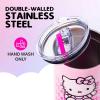 Silver Buffalo Rainbow Brite and Twink Sparkle Stainless Steel Tumbler with Handle and Straw, Fits in Standard Cup Holder, 40 Ounces(Hello Kitty Waving)