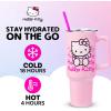 Silver Buffalo Rainbow Brite and Twink Sparkle Stainless Steel Tumbler with Handle and Straw, Fits in Standard Cup Holder, 40 Ounces(Hello Kitty Waving)