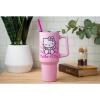 Silver Buffalo Rainbow Brite and Twink Sparkle Stainless Steel Tumbler with Handle and Straw, Fits in Standard Cup Holder, 40 Ounces(Hello Kitty Waving)
