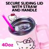 Silver Buffalo Rainbow Brite and Twink Sparkle Stainless Steel Tumbler with Handle and Straw, Fits in Standard Cup Holder, 40 Ounces(Hello Kitty Waving)