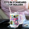 Silver Buffalo Rainbow Brite and Twink Sparkle Stainless Steel Tumbler with Handle and Straw, Fits in Standard Cup Holder, 40 Ounces(Hello Kitty and Friends Stickers Decal Design)