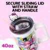 Silver Buffalo Rainbow Brite and Twink Sparkle Stainless Steel Tumbler with Handle and Straw, Fits in Standard Cup Holder, 40 Ounces(Hello Kitty and Friends Stickers Decal Design)