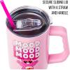 Silver Buffalo Rainbow Brite and Twink Sparkle Stainless Steel Tumbler with Handle and Straw, Fits in Standard Cup Holder, 40 Ounces(Love-A-Lot Care Bear Mood)