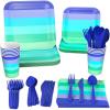 Crayola Color Pop Cool Rainbow Stripe Party Supplies (12 Dinner Plates, 12 Dessert Plates, 12 Paper Cups, 24 Napkins, 12 Sets of Plastic Cutlery) for Birthdays, Baby Showers (5CLP1009)(Indigo  Aquamarine Blue  Sea Green  Teal)