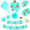 Crayola Color Pop Party Decorations Set – Blue, Purple, Teal, Green (Customizable Banner, Reversible Table Runner, Paper Fan Flowers, Paper Dots) for Birthdays, Holidays, Celebrations(Aquamarine Blue and Gold)