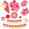 Crayola Color Pop Party Decorations Set – Red, Orange, Pink, Yellow (Customizable Banner, Reversible Table Runner, Paper Fan Flowers, Paper Dots) for Birthdays, Holidays, Celebrations(Scarlet Red  Tickle Me Pink  Melon)