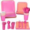 Crayola Color Pop Yellow and Orange Party Supplies (12 Dinner Plates, 12 Dessert Plates, 12 Paper Cups, 24 Napkins, 12 Sets of Plastic Cutlery) for Birthdays, Back to School, Halloween(Melon Orange  Tickle Me Pink)