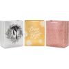 Hallmark 13″ Large Holiday Gift Bags with Handles (3 Metallic Bags: Gold with Snowflakes, Rose Gold, Silver Wreath) for Christmas, Hanukkah, Weddings,(Metallic Gold  Silver  Rose Gold)