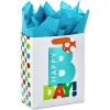 Hallmark 9″ Medium Birthday Gift Bag with Tissue Paper (Blue Happy Birthday)(Bday Bag with Turquoise Tissue)