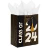 imageHallmark 9quot Medium Graduation Gift Bag with Tissue Paper Gold and Silver Mortarboards on Black for College High School 8th Grade Kindergarten NursesClass of 2024