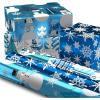 Hallmark Blue Foil Christmas Wrapping Paper with Cut Lines on Reverse (3 Rolls: 60 sq. ft. ttl) Snowmen, Snowflakes, Christmas Trees(Blue Snowman  Snowflakes  Trees)